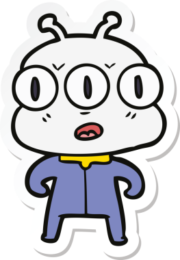 Çizgi film çıkartması. Bir insan tarafından çizilmiş üç gözlü uzaylı.