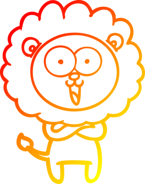 Bir insan tarafından çizilmiş mutlu çizgi film aslanının sıcak çizgi çizimi