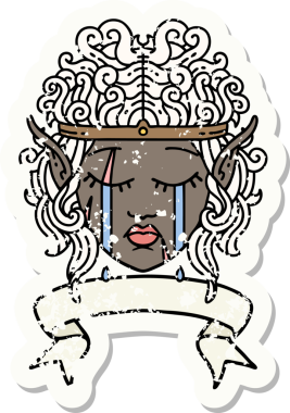 Retro Dövme Tarzı Ağlayan Elf Barbar karakter yüzü Bir insan tarafından çizilmiş pankartıyla