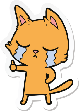 Bir insan tarafından çizilmiş ağlayan çizgi film kedisinin çıkartması.