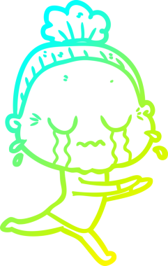 Bir insan tarafından çizilmiş ağlayan yaşlı bir kadının soğuk çizgi çizimi.