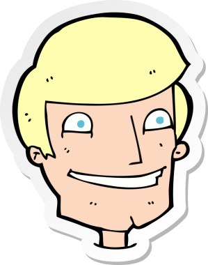 Bir insan tarafından çizilmiş sırıtan bir karikatür çıkartması.