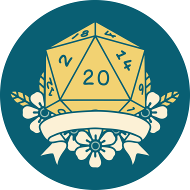 Retro Dövme Biçimi Doğal 20 kritik vuruş D20 zar bir insan tarafından çizildi