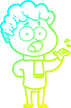 Bir insan tarafından çekilen şaşkınlık içinde soluk soluğa bir çizgi film karakteri çizimi.