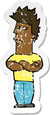 Bir insan tarafından çizilmiş karikatür adamın gerilmiş çıkartması.