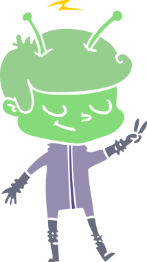 Bir insan tarafından çizilmiş düz renkli çizgi film uzay adamı.