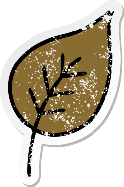 Bir insan tarafından çizilmiş bir sonbahar yaprağının hüzünlü çıkartması.