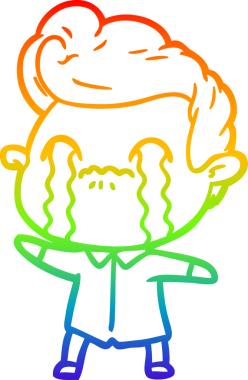 Gökkuşağı gradyan çizimi bir insan tarafından çizilmiş ağlayan bir karikatür adamı çiziyor.