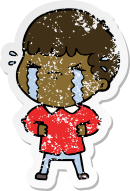 Bir insan tarafından çizilmiş ağlayan bir karikatürcünün sıkıntılı çıkartması.