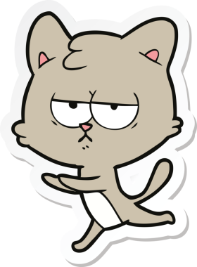 Bir insan tarafından çizilmiş sıkılmış çizgi film kedisinin çıkartması.