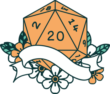 Retro Dövme Biçimi Doğal 20 D20 zar bir insan tarafından çizildi