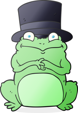 Bir insan tarafından çizilmiş silindir şapkalı kurbağa çizimi.