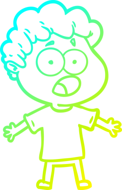 Bir insan tarafından çekilen şaşkınlık içinde soluk soluğa bir çizgi film karakteri çizimi.