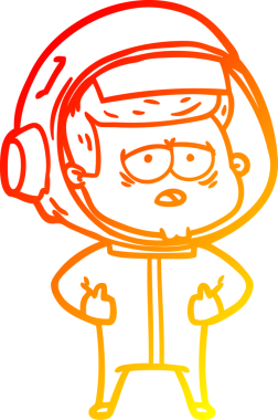 Bir insan tarafından çizilmiş, karikatür, yorgun astronot çizimi.