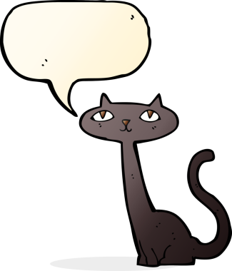 bir insan tarafından çizilmiş konuşma balonlu kara kedi.