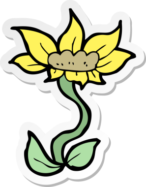 Bir insan tarafından çizilmiş karikatür çiçeğinin çıkartması.