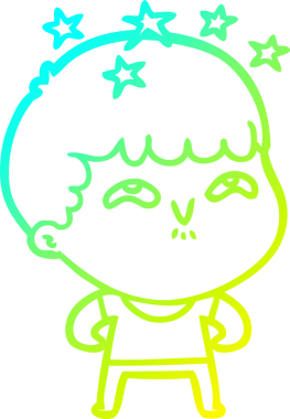 Bir çizgi film karakteri, bir insan tarafından çizilmiş soğuk gradyan çizimi.