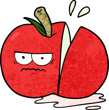 Bir insan tarafından çizilmiş kızgın bir elma.