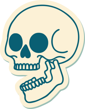 Bir insan tarafından çizilmiş bir kafatasının geleneksel stiliyle dövme çıkartması.