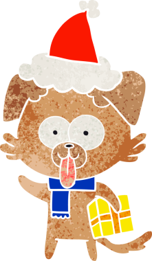 Noel hediyesi olan bir köpeğin insan tarafından çizilmiş Noel Baba şapkası taktığı eski bir çizgi film.