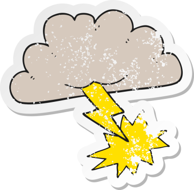 Bir insan tarafından çizilmiş karikatür fırtına bulutunun gerilemiş çıkartması.