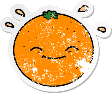 Bir insan tarafından çizilmiş portakal renkli bir karikatür çıkartması.