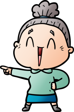 Bir insan tarafından çizilmiş mutlu yaşlı kadın çizgi filmi.