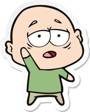 Bir insan tarafından çizilmiş, yorgun, kel bir adamın çıkartması.