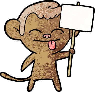 Bir insan tarafından çizilmiş pankartlı komik bir maymun.