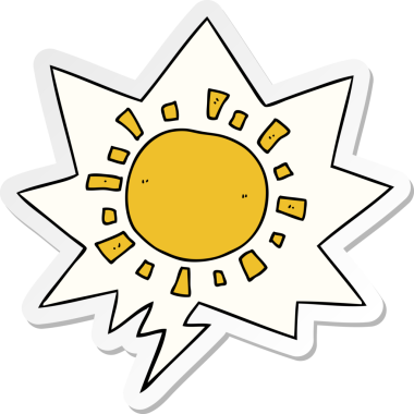 Bir insan tarafından çizilmiş balon çıkartmalı karikatür güneşi.