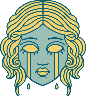 İkonik dövme stili. Bir insan tarafından çizilmiş ağlayan kadın yüzü.