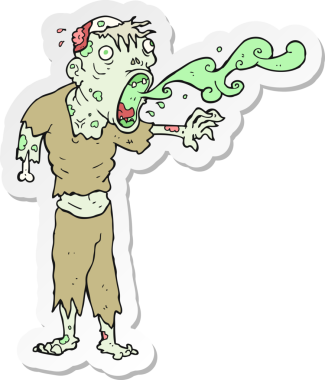 Bir insan tarafından çizilmiş iğrenç zombi çizgi filminin çıkartması.