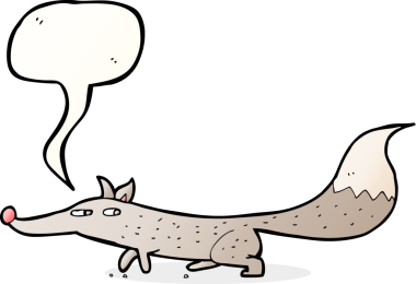 Bir insan tarafından çizilmiş konuşma balonu olan küçük bir kurt.