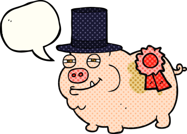 El yazısı çizilmiş çizgi roman konuşma balonu ödül kazanan domuz bir insan tarafından çizildi.