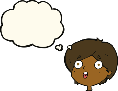 Bir insan tarafından çizilmiş düşünce baloncuklu çizgi film hayret verici bir ifade