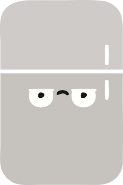 Bir insan tarafından çizilmiş bir buzdolabının düz renkli retro karikatürü