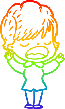 Gökkuşağı gradyan çizgi çizimi bir insan tarafından çizilmiş bir karikatür kadın