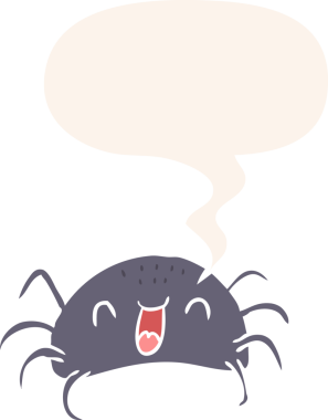 Bir insan tarafından çizilmiş eski tarz konuşma baloncuklu cadılar bayramı örümceği çizgi filmi.