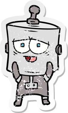 Bir insan tarafından çizilmiş karikatür robotunun sıkıntılı çıkartması.