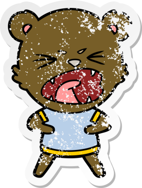 Bir insan tarafından çizilmiş kızgın çizgi film ayısının sıkıntılı çıkartması.