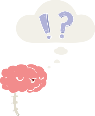 Düşünce baloncuğu olan bir çizgi film meraklısı beyin bir insan tarafından çizilmiş.