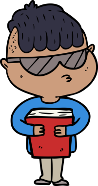 Bir insan tarafından çizilmiş güneş gözlüğü takan çizgi film çocuğu.