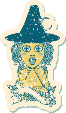 Bir insan tarafından çizilmiş 20 D20 zarlı Retro Dövme Tarzı insan büyücüsü