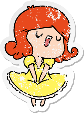 Bir insan tarafından çizilmiş şarkı söyleyen kawai kızının sıkıntılı karikatür çizimi