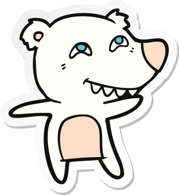 Bir insan tarafından çizilmiş dişleri gösteren karikatür kutup ayısı etiketi.