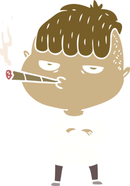 Bir insan tarafından çizilmiş düz renkli çizgi film karakteri.