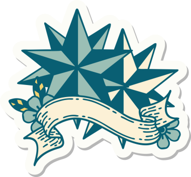 Bir insan tarafından çizilmiş yıldız pankartlı dövme stili.