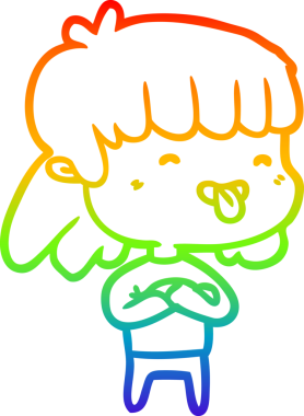 Gökkuşağı gradyan çizgisi bir kız bir insan tarafından çizilmiş dili dışarı çıkarıyor.