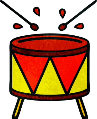 Bir insan tarafından çizilmiş eski grunge desenli davul karikatürü.