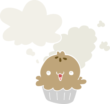 Düşünce baloncuğu insan tarafından çizilmiş şirin bir çizgi film pastası.